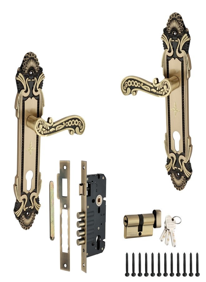 Kunal أقفال أبواب كونال النحاسية شديدة التحمل للأبواب الرئيسية وغرف النوم، طقم مقابض أقفال أبواب نقرية، أسطوانة 60 مم مع 3 مفاتيح نحاسية للمنزل والمكتب والفندق وغرفة النوم | تشطيب عتيق - 11 بوصة (ضمان لمدة عامين) - Image 2